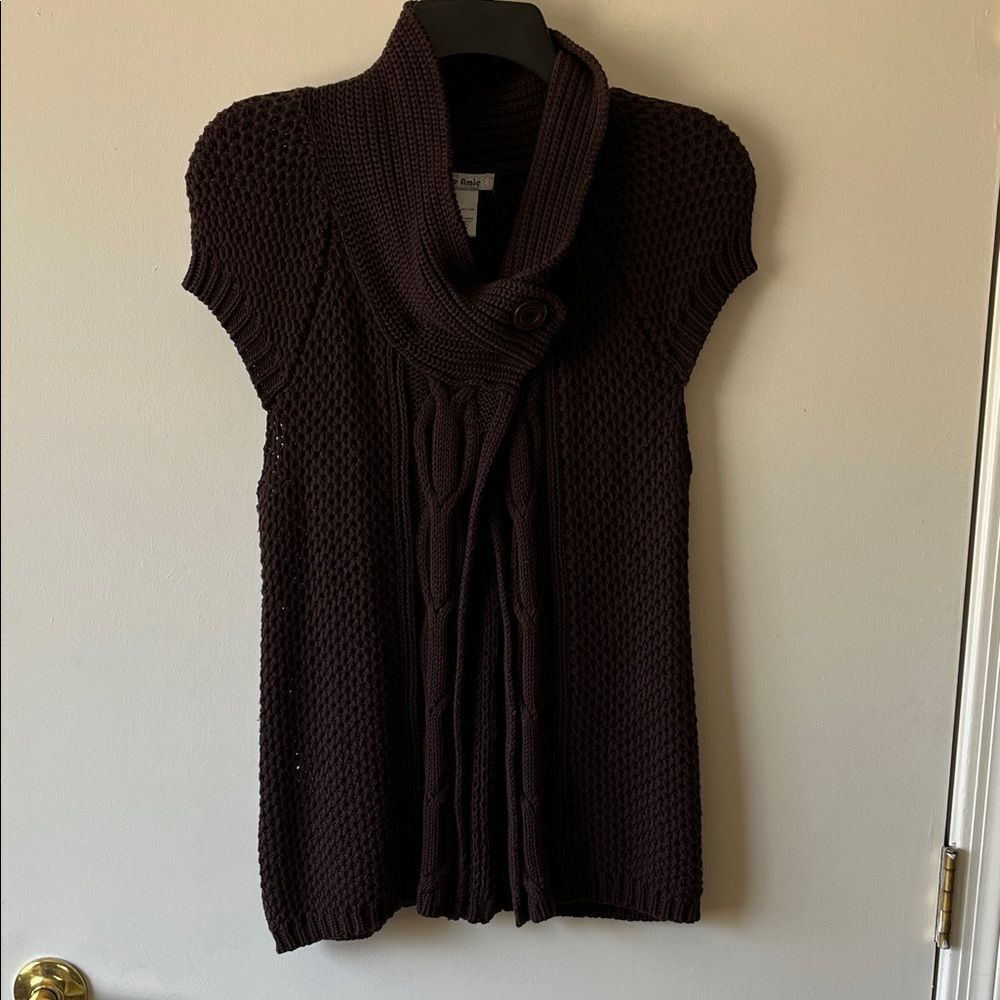 Belle Amie Chunky Knit Open Sweater vest  Size L GUC Brown